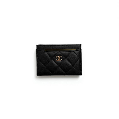 Chanel Black Quilted Card Holder with Gold CC Logo 🖤✨