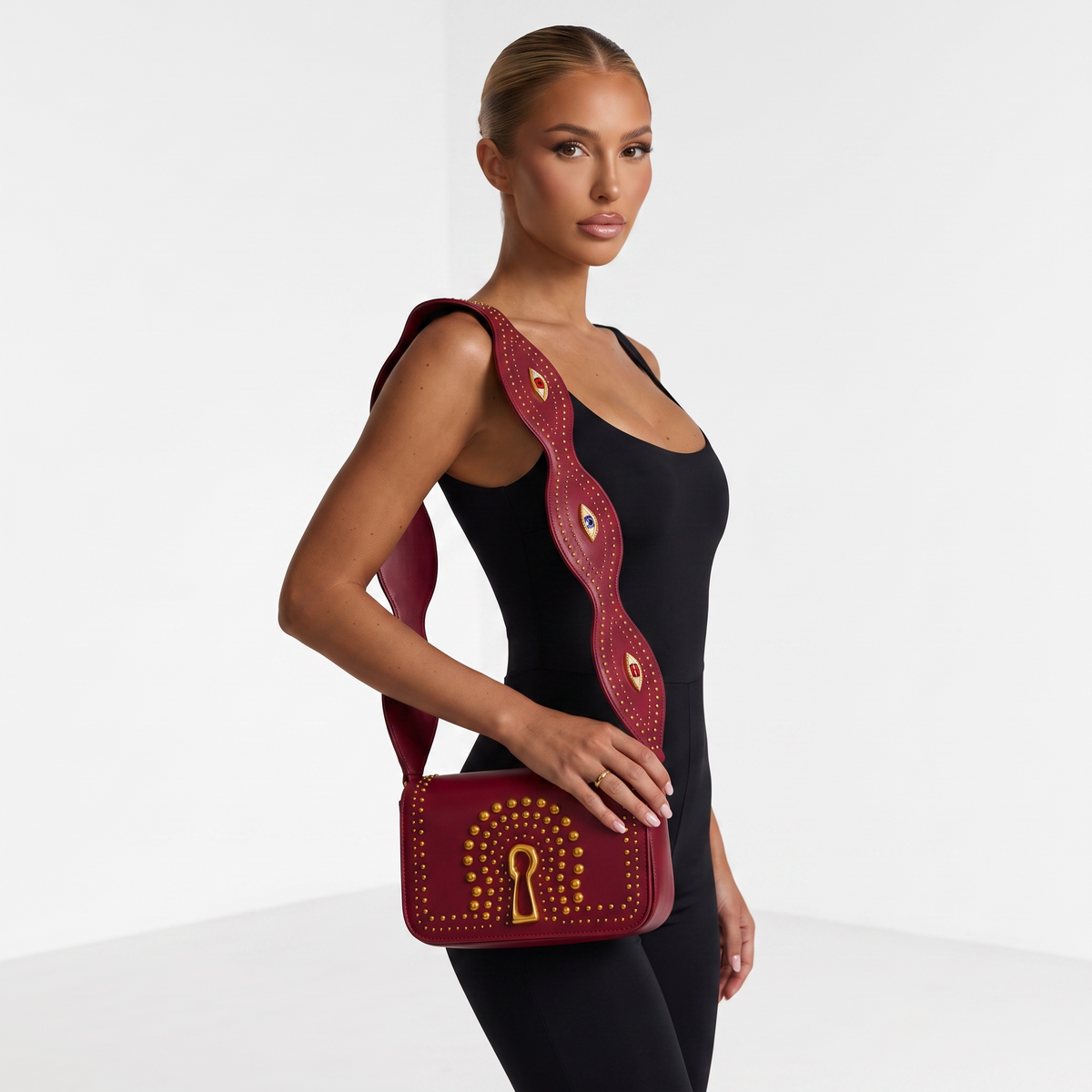 Schiaparelli Studded Shoulder Bag — Bordeaux