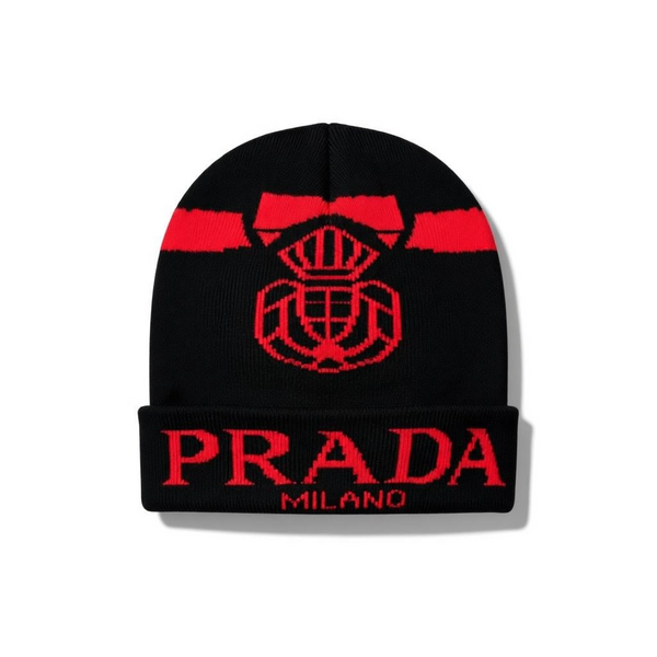 🔴 Prada Milano Black & Red Beanie | Luxury Streetwear Knit Hat