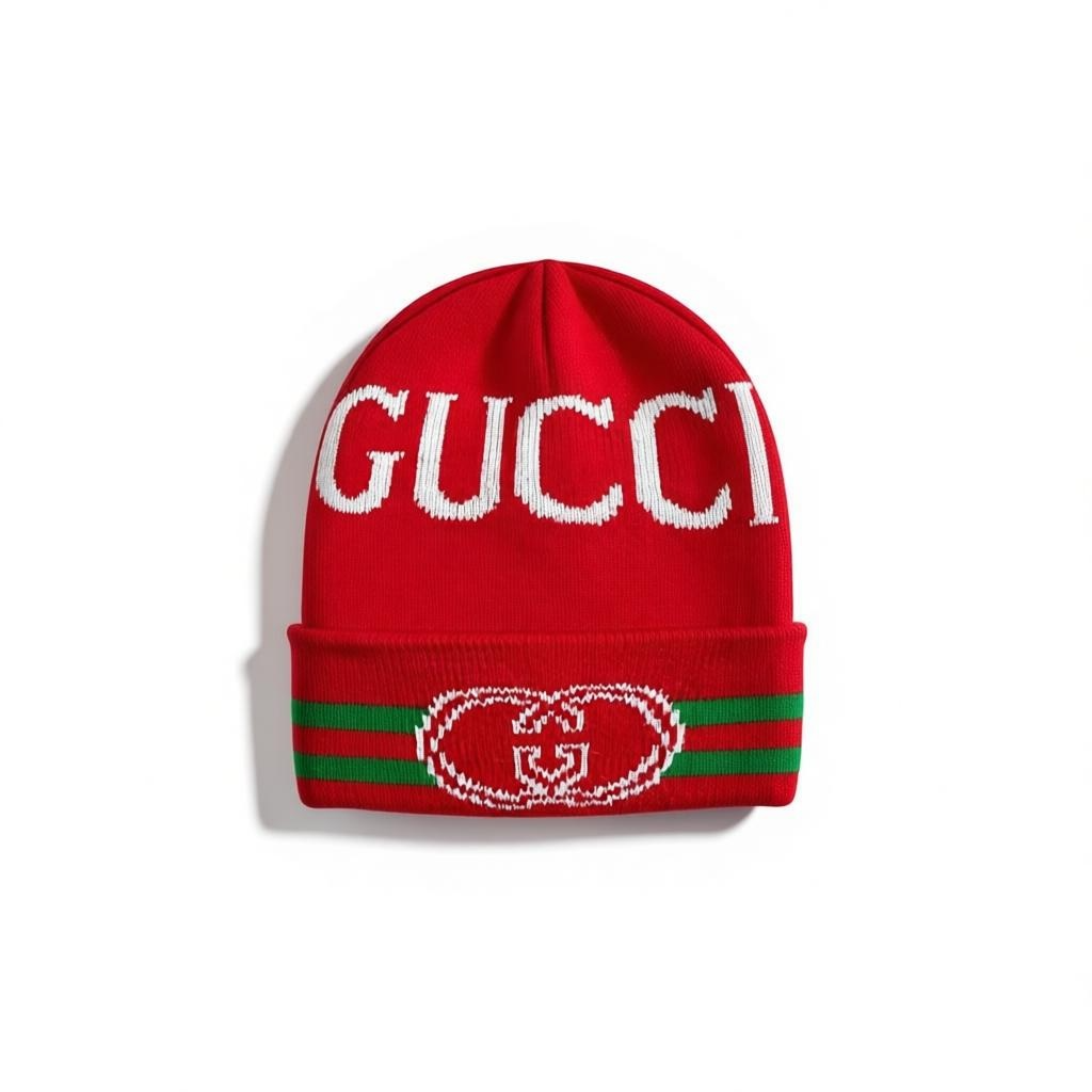 🧢 Gucci Red Logo Knit Beanie – Bold Luxury Winter Icon ❤️❄️✨
