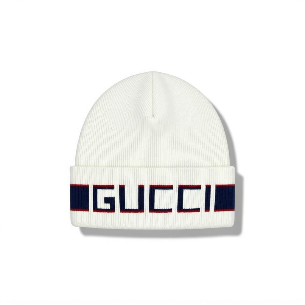 Gucci White Knit Beanie 🤍🔥 | Premium Winter Hat with Bold GUCCI Stripe Logo