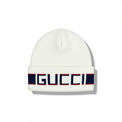 Gucci White Knit Beanie 🤍🔥 | Premium Winter Hat with Bold GUCCI Stripe Logo