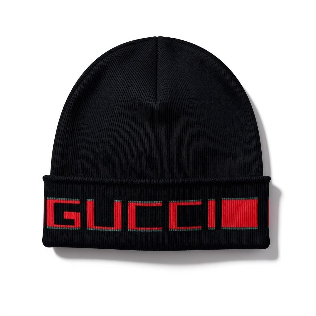 🖤 Gucci Black Knit Beanie with Red & Green Logo Trim | Iconic Winter Hat