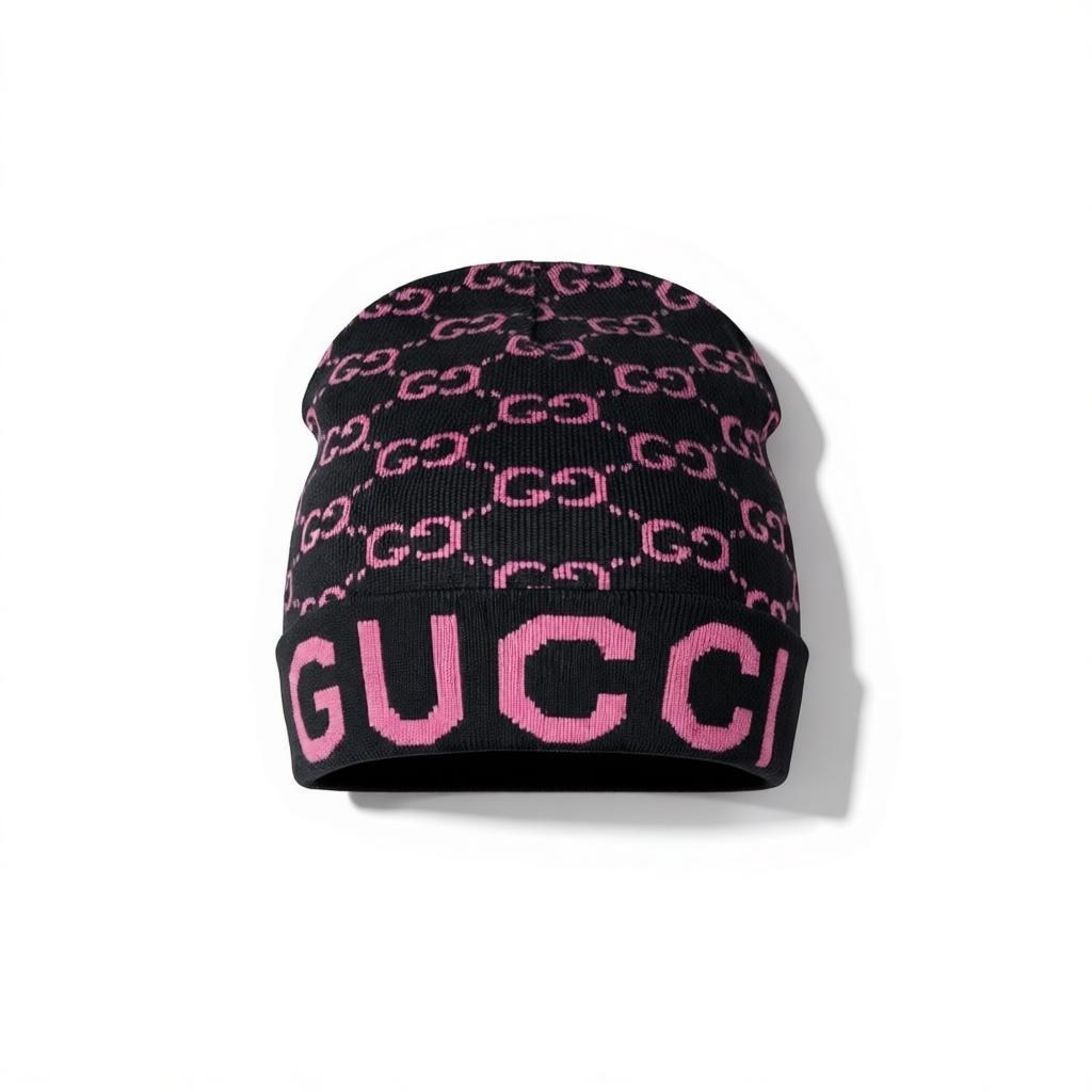 🖤 Gucci Monogram Beanie | Black & Pink Knit Hat