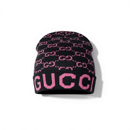 🖤 Gucci Monogram Beanie | Black & Pink Knit Hat
