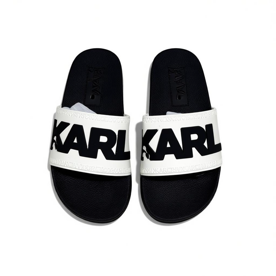 Karl Lagerfeld Logo Slide Slippers — Black & White