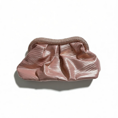 Elegant Satin Evening Clutch – Blush Pink with Crystal Frame soirée ✨👛💕