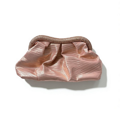 Elegant Satin Evening Clutch – Blush Pink with Crystal Frame soirée ✨👛💕