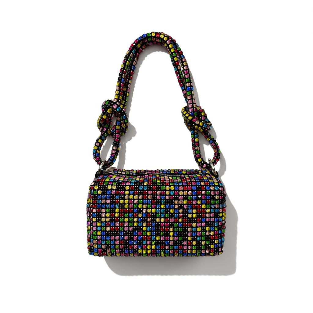 Rainbow Crystal Mini Shoulder Bag – Multicolor Rhinestone Party Bag soirée 🌈✨👜