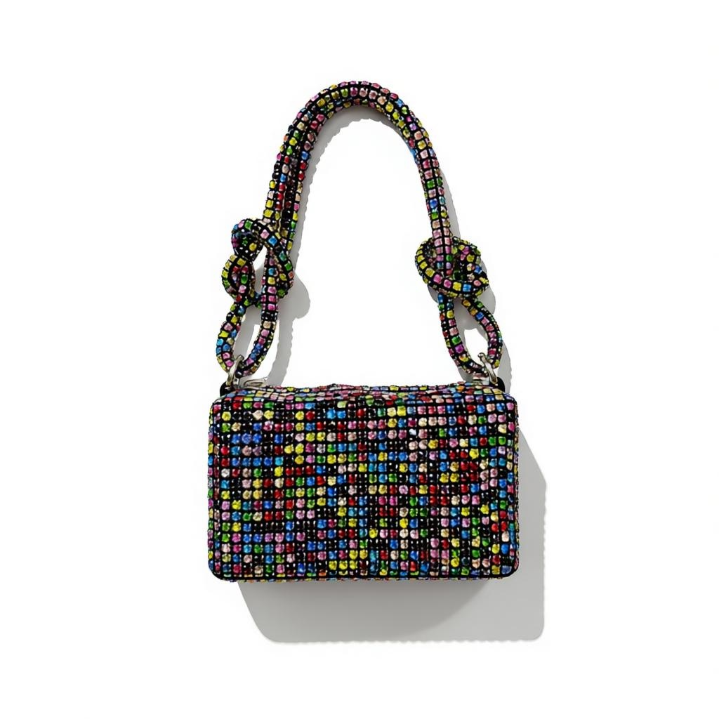 Rainbow Crystal Mini Shoulder Bag – Multicolor Rhinestone Party Bag soirée 🌈✨👜