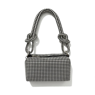 Silver Crystal Mini Shoulder Bag – Rhinestone Knot Handle Evening Bag soirée ✨🖤👜