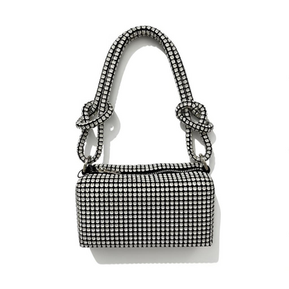 Silver Crystal Mini Shoulder Bag – Rhinestone Knot Handle Evening Bag soirée ✨🖤👜