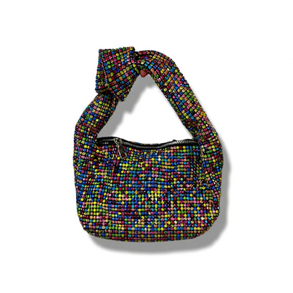 Multicolor Crystal Knot Shoulder Bag – Sparkle Mini Statement Bag soirée 🌈✨👜
