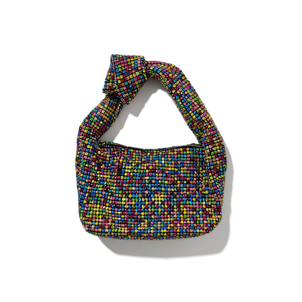 Multicolor Crystal Knot Shoulder Bag – Sparkle Mini Statement Bag soirée 🌈✨👜