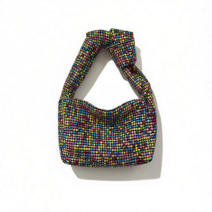 Multicolor Crystal Knot Shoulder Bag – Sparkle Mini Statement Bag soirée 🌈✨👜