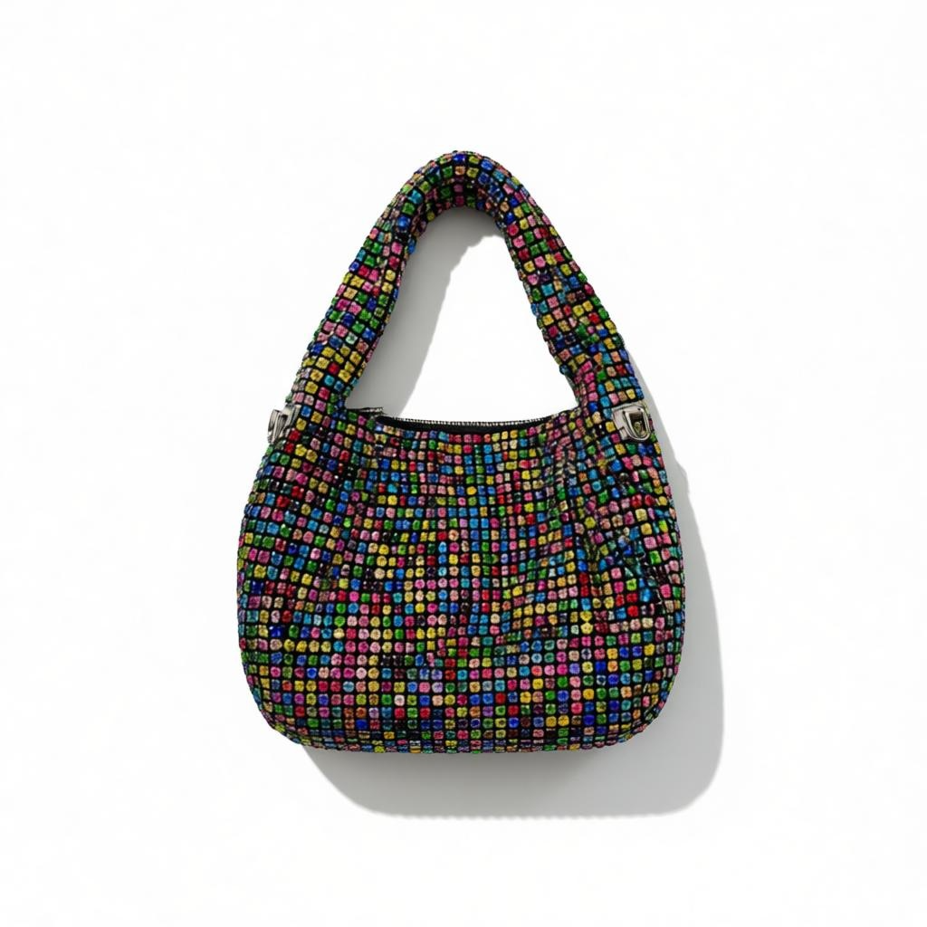 Multicolor Crystal Hobo Bag – Sparkling Statement Shoulder Bag soirée 🌈✨👜