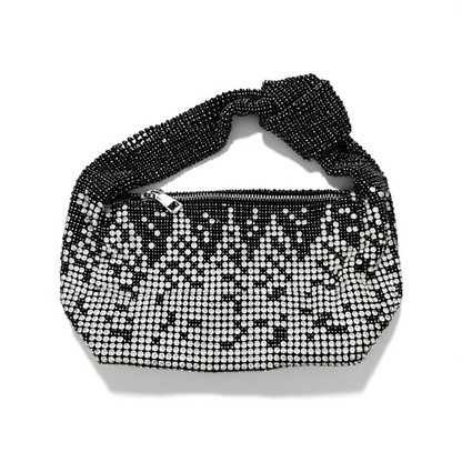 Black & Silver Crystal Hobo Bag – Rhinestone Shoulder Bag soirée✨🖤👜