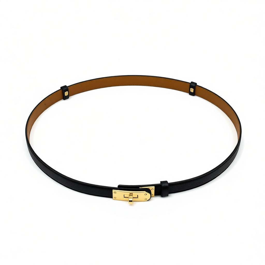 Hermès Black Leather Belt with Gold Hardware ✨🖤