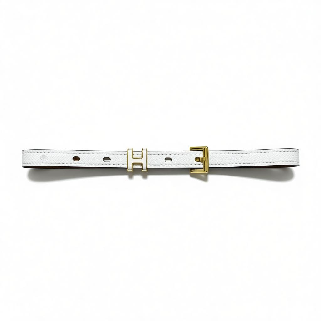 ✨ Hermès White Leather Belt with Gold H Buckle ✨ 90cm
