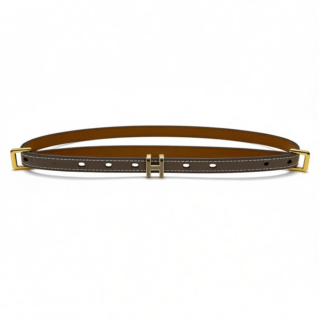 ✨ Hermès khaki  Leather Belt with Gold H Buckle ✨ 95 cm
