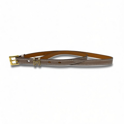 ✨ Hermès khaki  Leather Belt with Gold H Buckle ✨ 95 cm