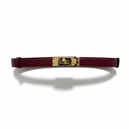 Hermès Burgundy Slim Leather Belt with Gold Kelly Lock Buckle ✨🍷