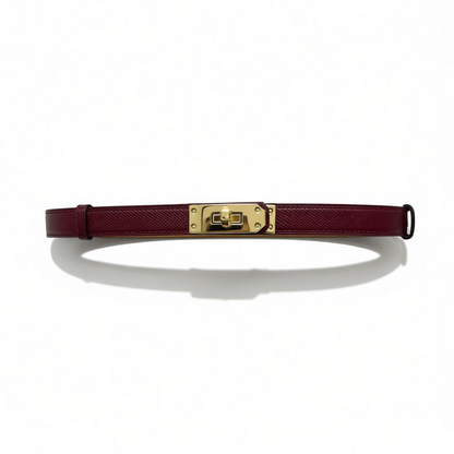 Hermès Burgundy Slim Leather Belt with Gold Kelly Lock Buckle ✨🍷