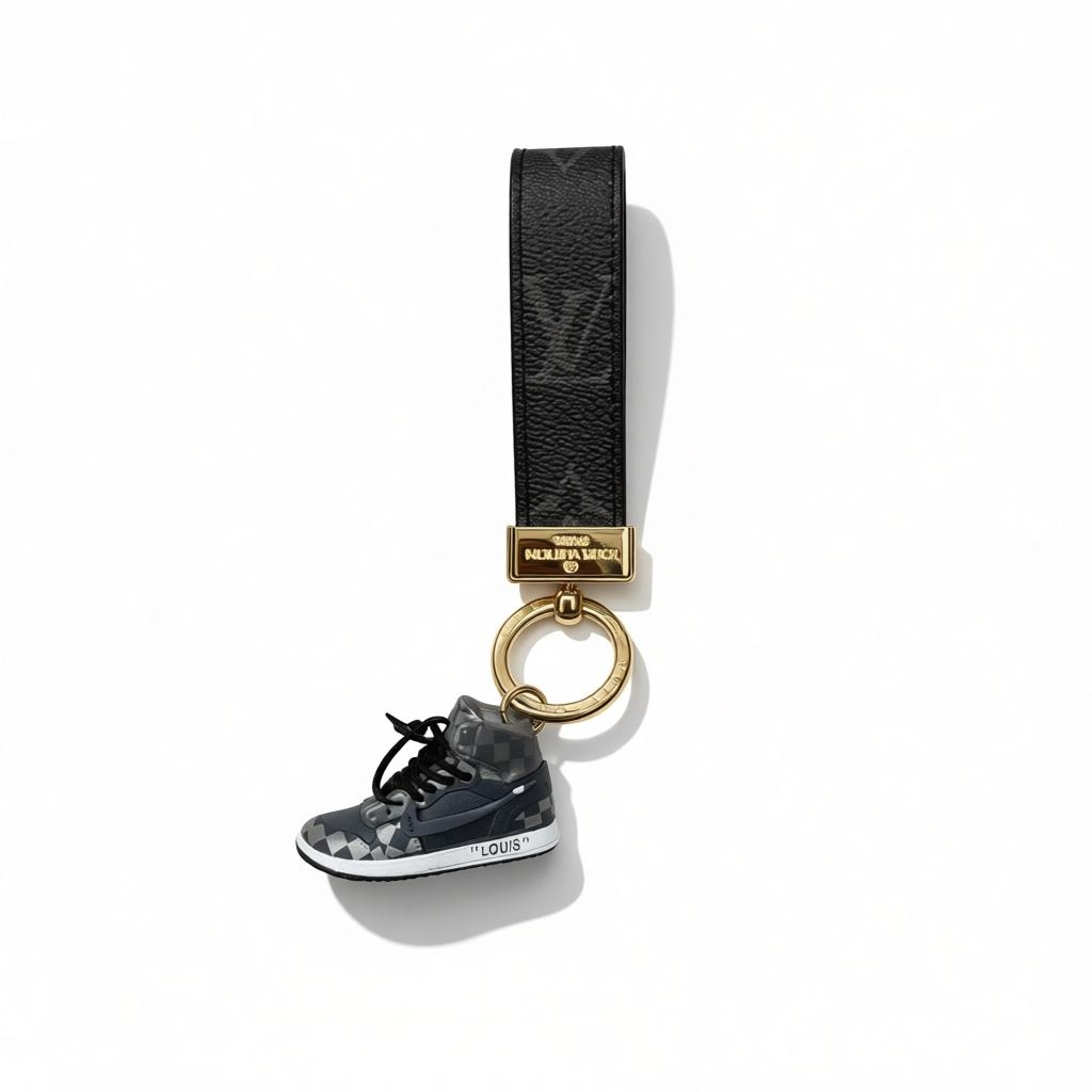 ICONIC LOUIS VUITTON SNEAKER KEYCHAIN – BLACK CAMO URBAN LUXURY ✨👟🖤