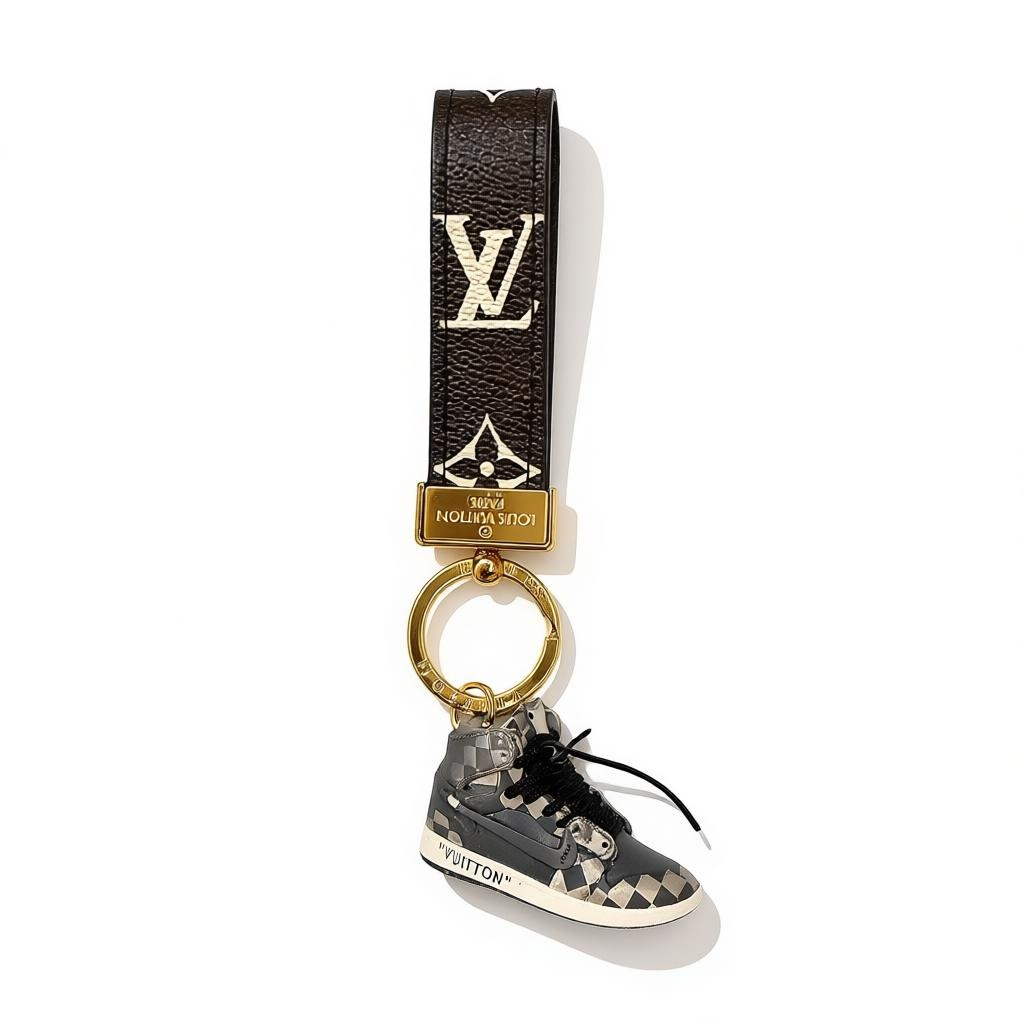 LV-Style Sneaker Keychain – Grey Monogram Edition