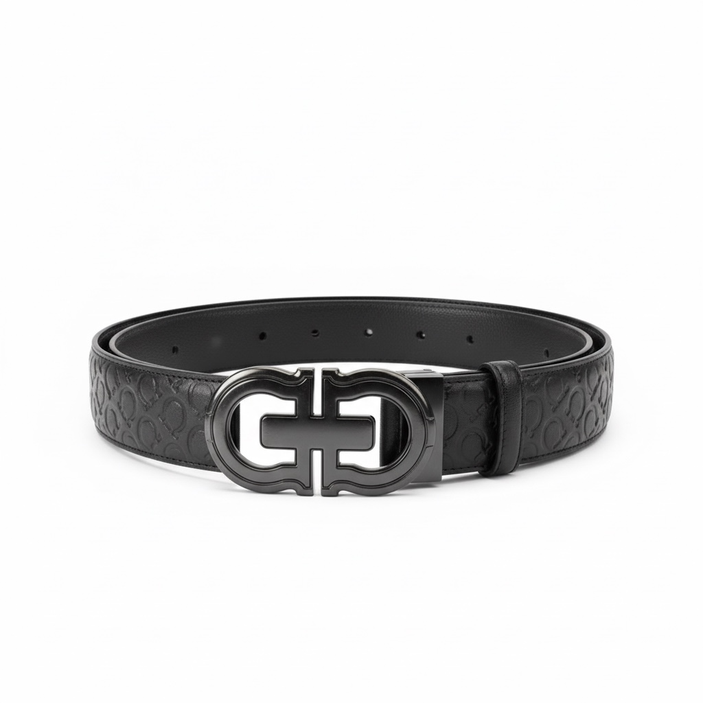 Salvatore Ferragamo Double Gancini Embossed Leather Belt 115cm 🖤 | Black Signature Luxury