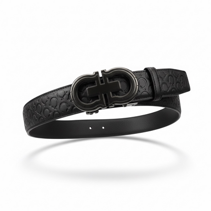 Salvatore Ferragamo Double Gancini Embossed Leather Belt 115cm 🖤 | Black Signature Luxury