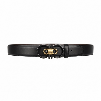 Salvatore Ferragamo Double Gancini Leather Belt 125cm 🖤 | Black & Gold Signature