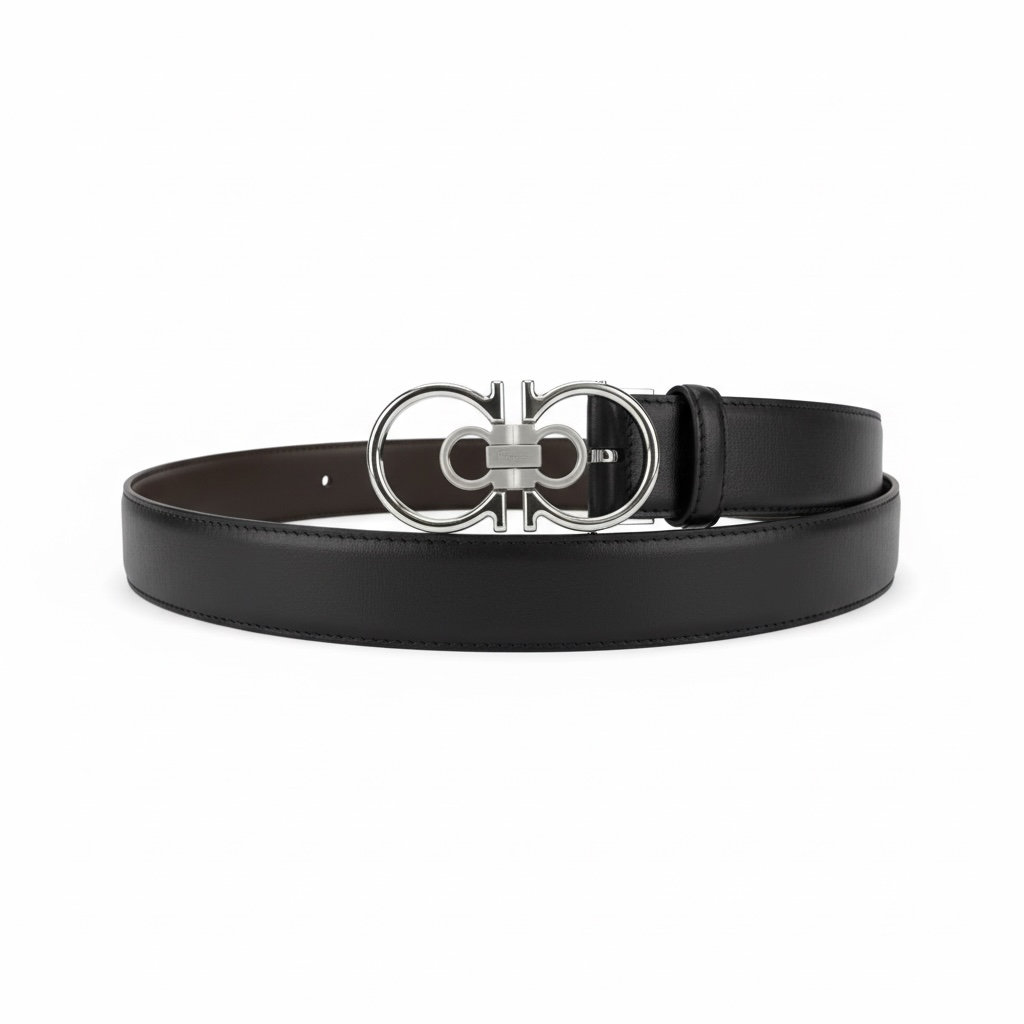 Salvatore Ferragamo Double Gancini Leather Belt 130cm 🔥 | Black Silver Icon