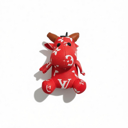 ❤️🐮 Luxury Cow Charm Keychain – Red Monogram Style 🐮❤️