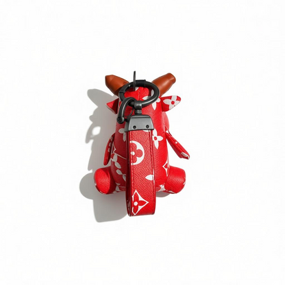❤️🐮 Luxury Cow Charm Keychain – Red Monogram Style 🐮❤️