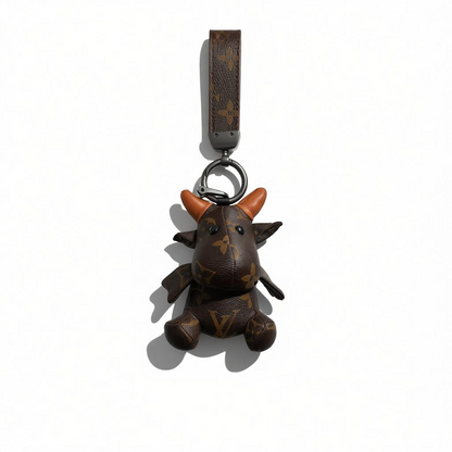 🤎🐮 Luxury Cow Charm Keychain – Brown Monogram Style 🐮🤎