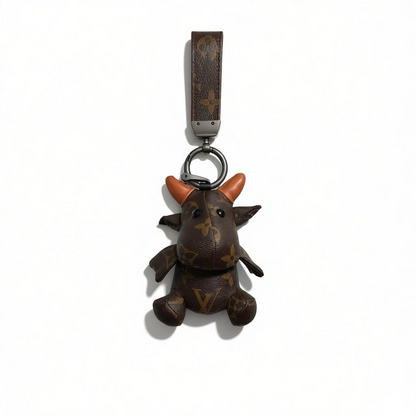 🤎🐮 Luxury Cow Charm Keychain – Brown Monogram Style 🐮🤎
