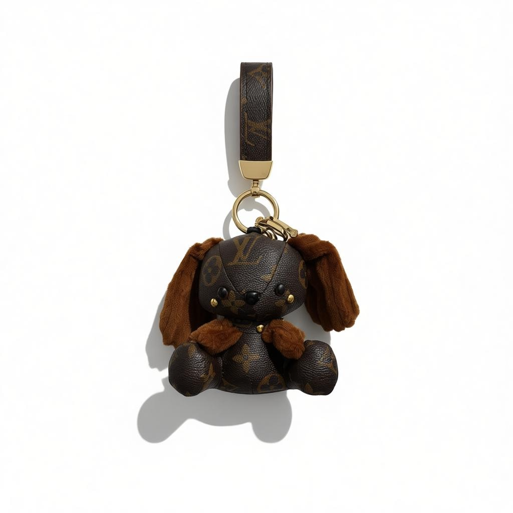 🤎🐶 Luxury Puppy Charm Keychain – Brown Monogram Style 🐶🤎