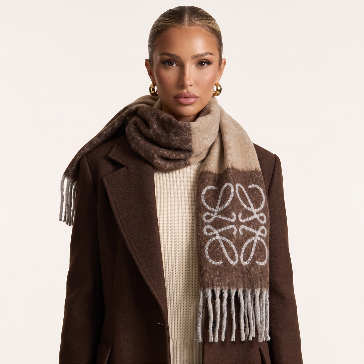 🤎 Loewe Anagram Scarf – Warm Brown Gradient Quiet Luxury ✨