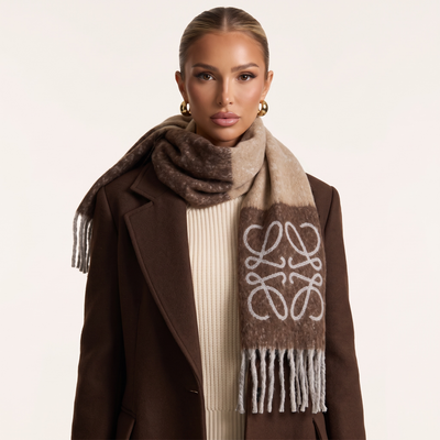 🤎 Loewe Anagram Scarf – Warm Brown Gradient Quiet Luxury ✨