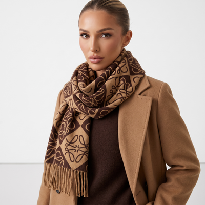 🧣 Loewe Anagram Brown Scarf – Iconic Warm-Tone Luxury