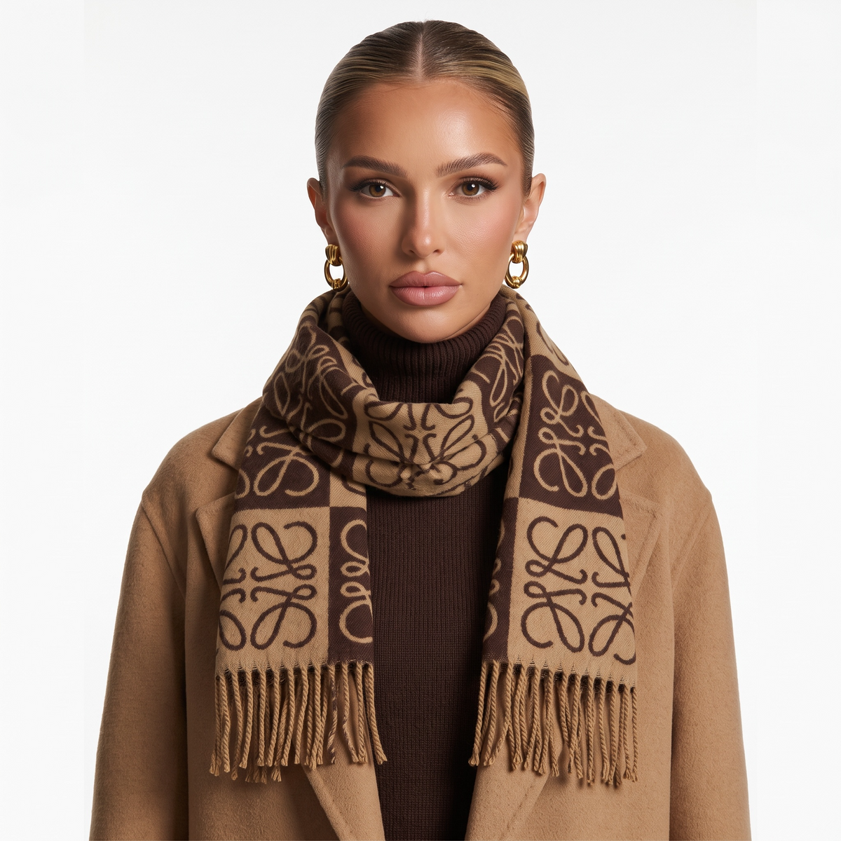 🧣 Loewe Anagram Brown Scarf – Iconic Warm-Tone Luxury