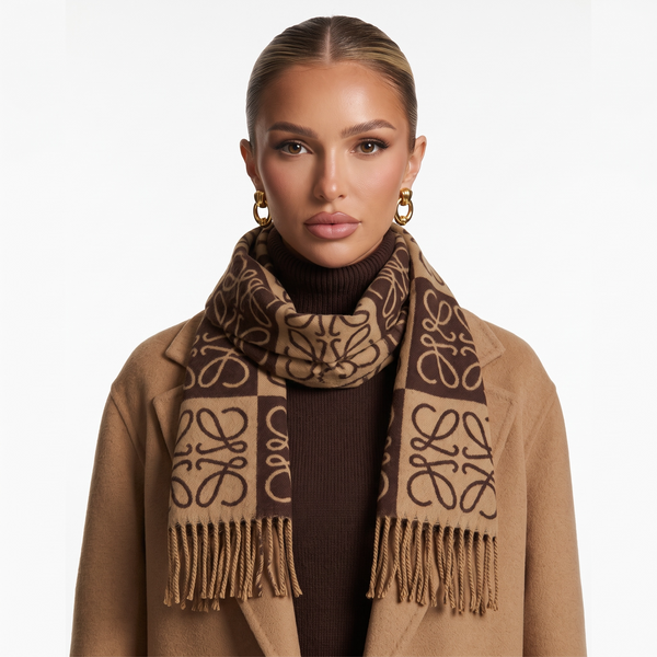 🧣 Loewe Anagram Brown Scarf – Iconic Warm-Tone Luxury
