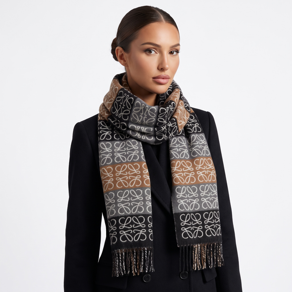 🧣 Loewe Anagram Colorblock Scarf – Bold Neutral Luxury