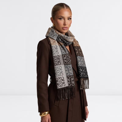 🧣 Loewe Anagram Colorblock Scarf – Bold Neutral Luxury