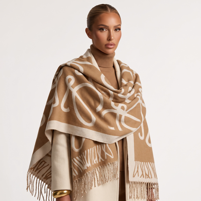Loewe Brown & Ivory Patterned Scarf | Luxury Fringe Winter Shawl 🤎✨