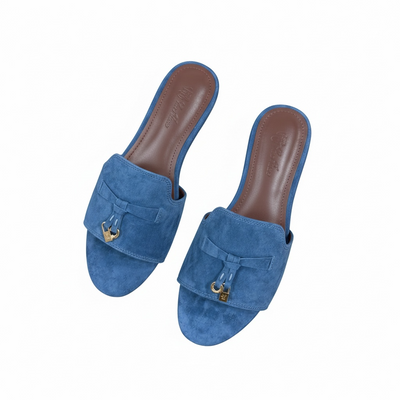 LORO PIANA Style Blue Suede Slides 💙✨ | Casual Luxury Edition