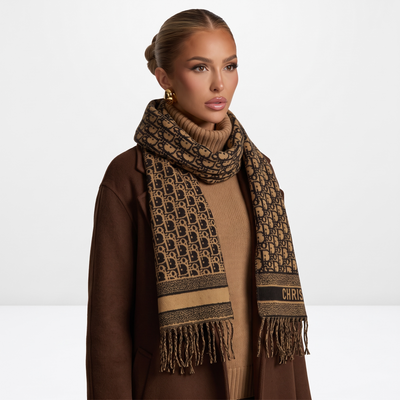 Christian Dior Oblique Scarf – Camel & Black Timeless Luxury🤎