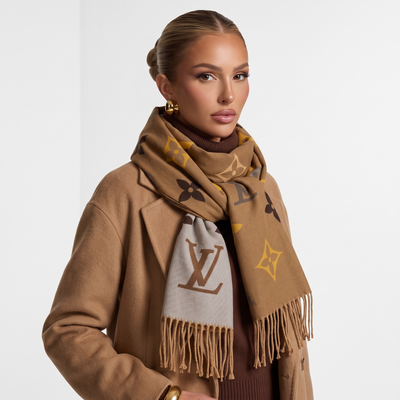 🧣 Louis Vuitton Multicolor Monogram Scarf – Caramel Brown