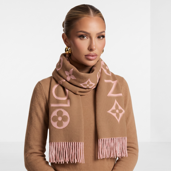🤎 Louis Vuitton Brown And Blush Monogram Winter Scarf